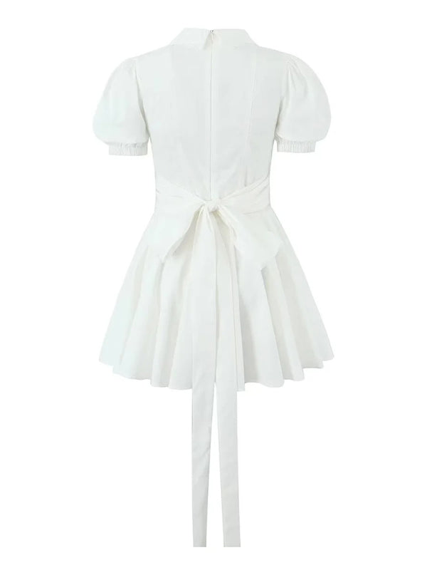 Solid Cotton Pleated Mini Dress Pleated Mini Dresses - Chuzko Women Clothing