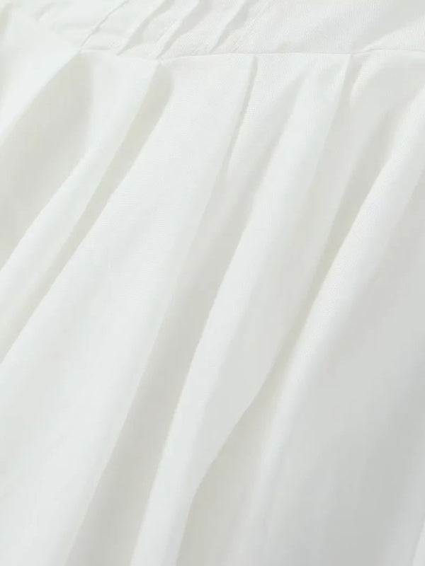 Solid Cotton Pleated Mini Dress Pleated Mini Dresses - Chuzko Women Clothing