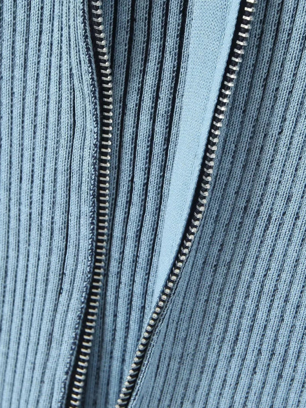 90s Rib-Knit Double Zip-Up Cardigan Cardigan - Chuzko Women Clothing