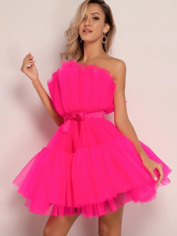 Elegant Tulle Ruffle Tube Mini Dress Party dresses - Chuzko Women Clothing