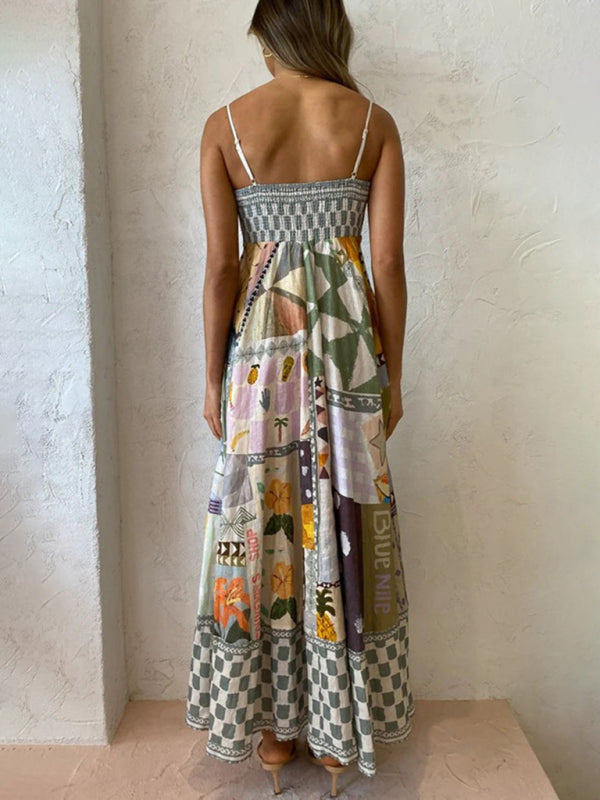 Cotton Multi Print Cami Maxi Dress Cami Dresses - Chuzko Women Clothing