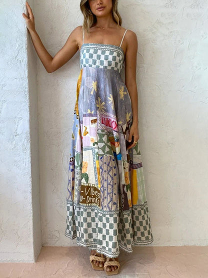 Cotton Multi Print Cami Maxi Dress Cami Dresses - Chuzko Women Clothing