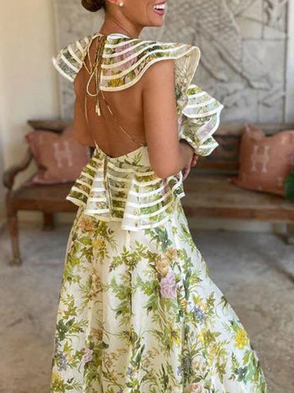 Elegant Floral Flounce Maxi Dress Flounce Dresses - Chuzko Women Clothing