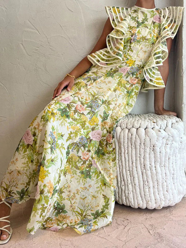 Elegant Floral Flounce Maxi Dress Flounce Dresses - Chuzko Women Clothing