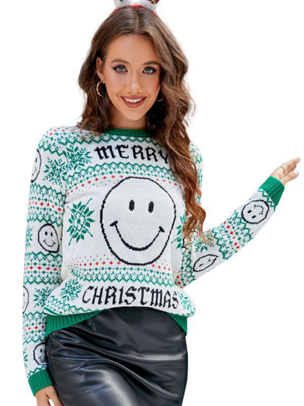 Women’s Merry Christmas Smiley Knit Sweater Christmas Sweaters - Chuzko Women Clothing