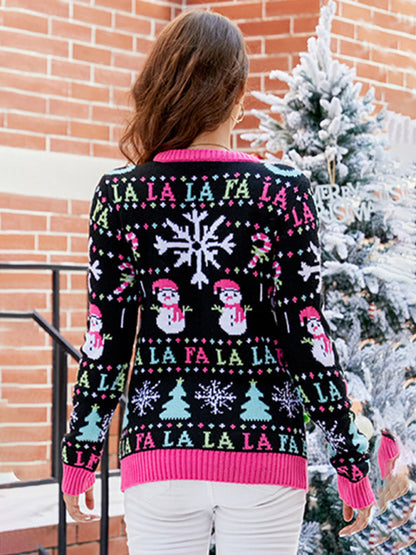 Women's Christmas T.Rex Snowman Knitted Sweater Sweaters - Chuzko Women Clothing