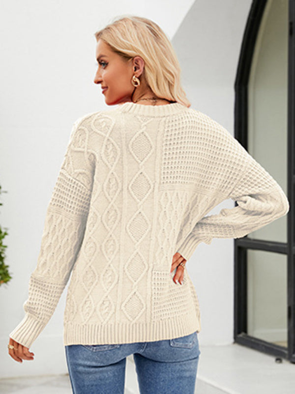 Women’s Cable Knit Crew Neck Snowy Day Sweater Sweaters - Chuzko Women Clothing