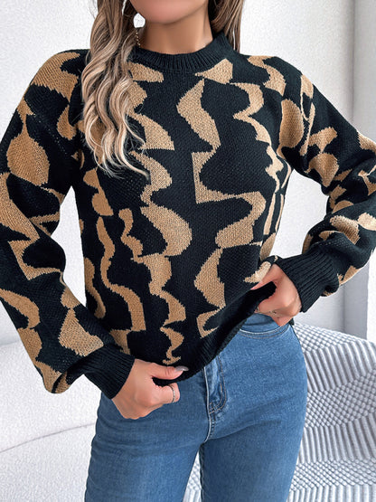 Abstract Knit Pullover Sweater for Autumn/Winter Sweaters - Chuzko Women Clothing