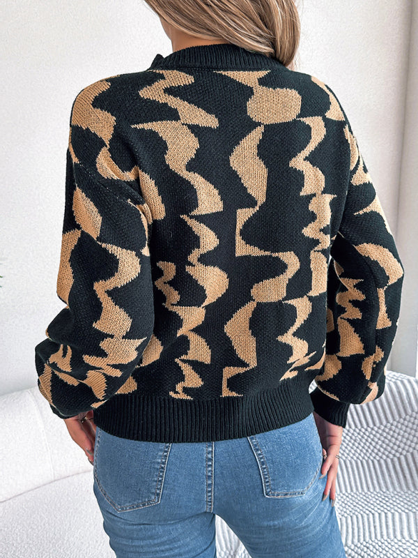 Abstract Knit Pullover Sweater for Autumn/Winter Sweaters - Chuzko Women Clothing