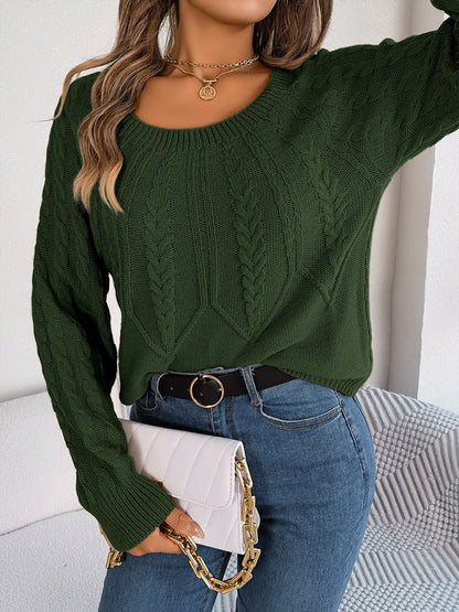 Cable Knit Scoop Neck Sweater for Autumn/Winter Sweaters - Chuzko Women Clothing