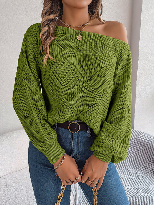 Boatneck Knit Sweater for Autumn Sweaters - Chuzko Women Clothing