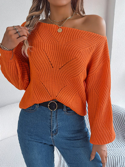 Boatneck Knit Sweater for Autumn Sweaters - Chuzko Women Clothing