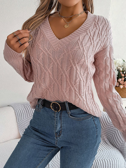 Cable Knit V-Neck Sweater for Autumn/Winter Sweaters - Chuzko Women Clothing
