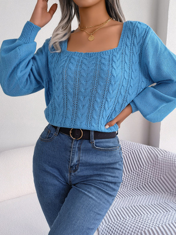 Cable Knit Square Neck Sweater for Autumn/Winter Sweaters - Chuzko Women Clothing