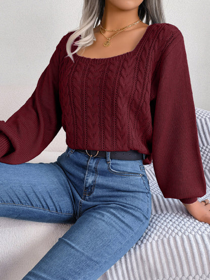 Cable Knit Square Neck Sweater for Autumn/Winter Sweaters - Chuzko Women Clothing