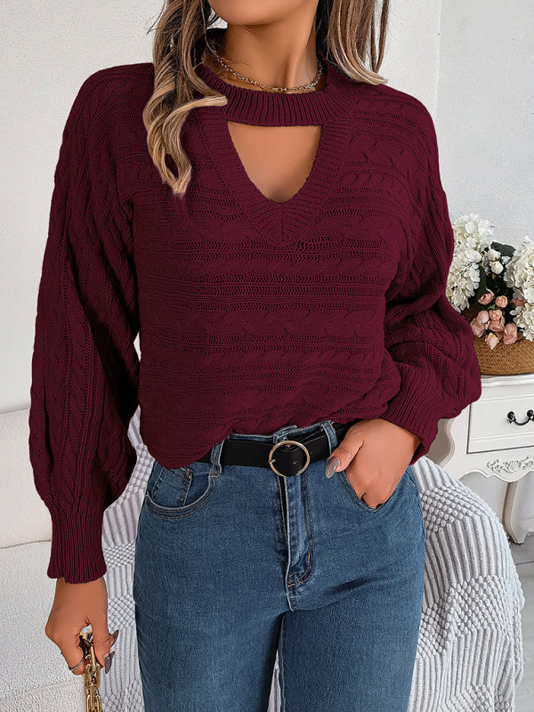 Knit Choker Neck Sweater Pullover for Autumn/Winter Sweaters - Chuzko Women Clothing