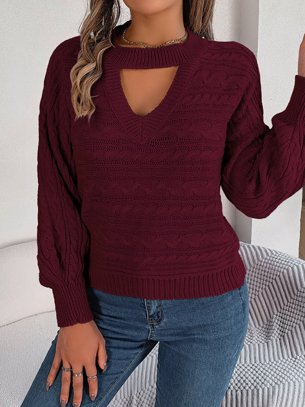 Knit Choker Neck Sweater Pullover for Autumn/Winter Sweaters - Chuzko Women Clothing