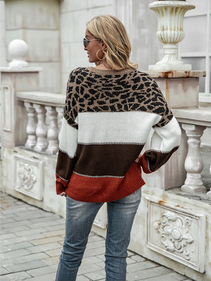 Luxe Mohair Blend Leopard Color Block Sweater Sweaters - Chuzko Women Clothing