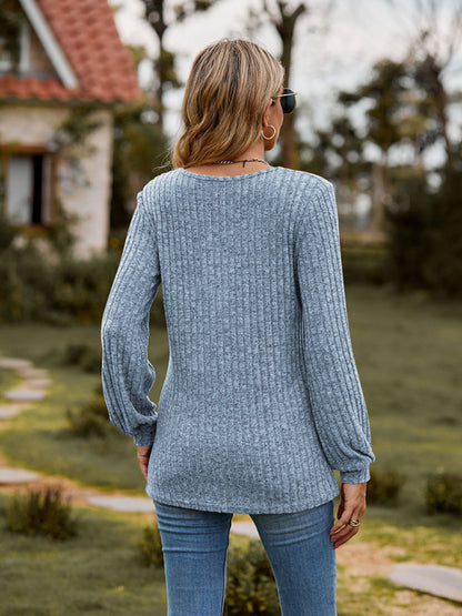Knit Scoop Neck Rib T-shirt Jumper Sweater Sweaters - Chuzko Women Clothing