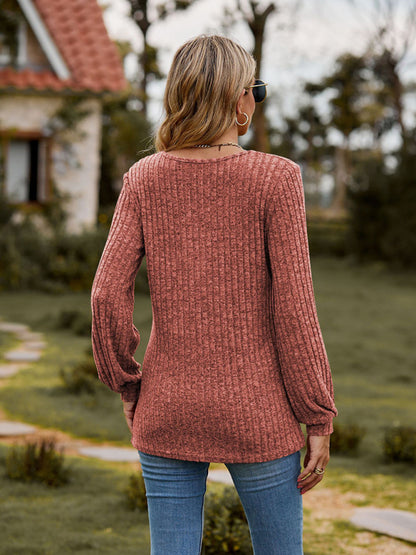 Knit Scoop Neck Rib T-shirt Jumper Sweater Sweaters - Chuzko Women Clothing