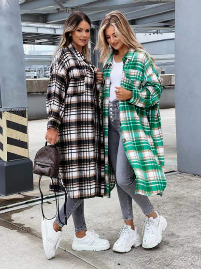Plaid Overcoat Longline Jacket Jackets - Chuzko Women Clothing