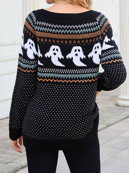 Halloween Ghost Sweater Sweaters - Chuzko Women Clothing