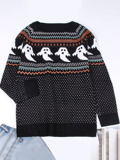 Halloween Ghost Sweater Sweaters - Chuzko Women Clothing