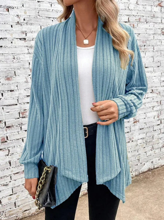 Solid Ribbed Knitted Cascade Open-Front Cardigan Cascade Cardigans - Chuzko Women Clothing
