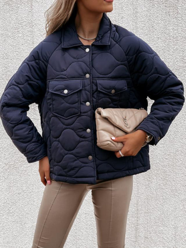 Women’s Snap-Front Windbreaker Quilted Jacket Quilted Jackets - Chuzko Women Clothing