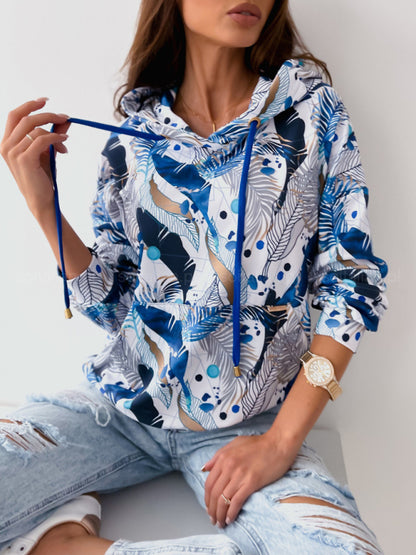Leopard Print Kangaroo Pocket Hooded Sweatshirt Hoodies - Chuzko Women Clothing