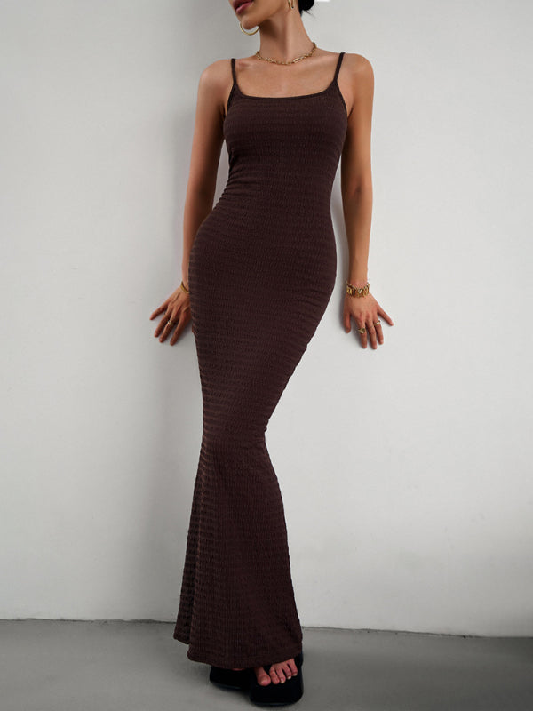 Textured Stretchy Body-Hugging Bodycon Cami Maxi Dress Bodycon Dresses - Chuzko Women Clothing