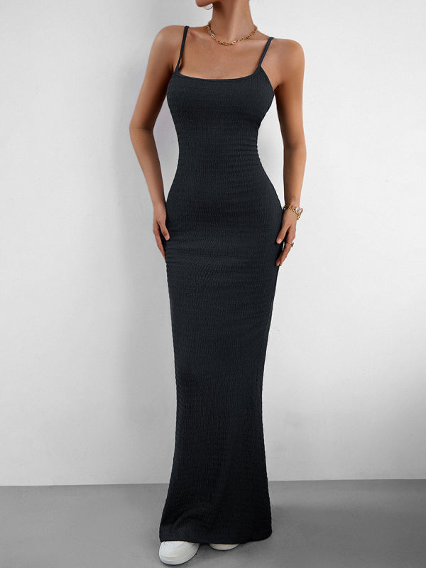 Textured Stretchy Body-Hugging Bodycon Cami Maxi Dress Bodycon Dresses - Chuzko Women Clothing