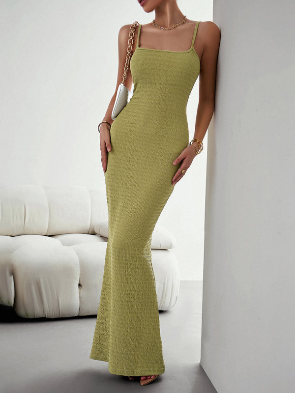 Textured Stretchy Body-Hugging Bodycon Cami Maxi Dress Bodycon Dresses - Chuzko Women Clothing