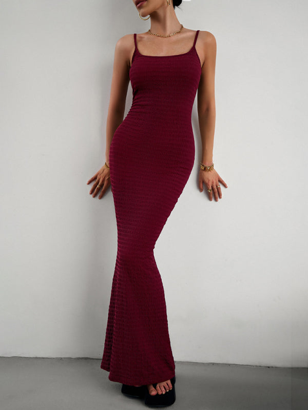 Textured Stretchy Body-Hugging Bodycon Cami Maxi Dress Bodycon Dresses - Chuzko Women Clothing