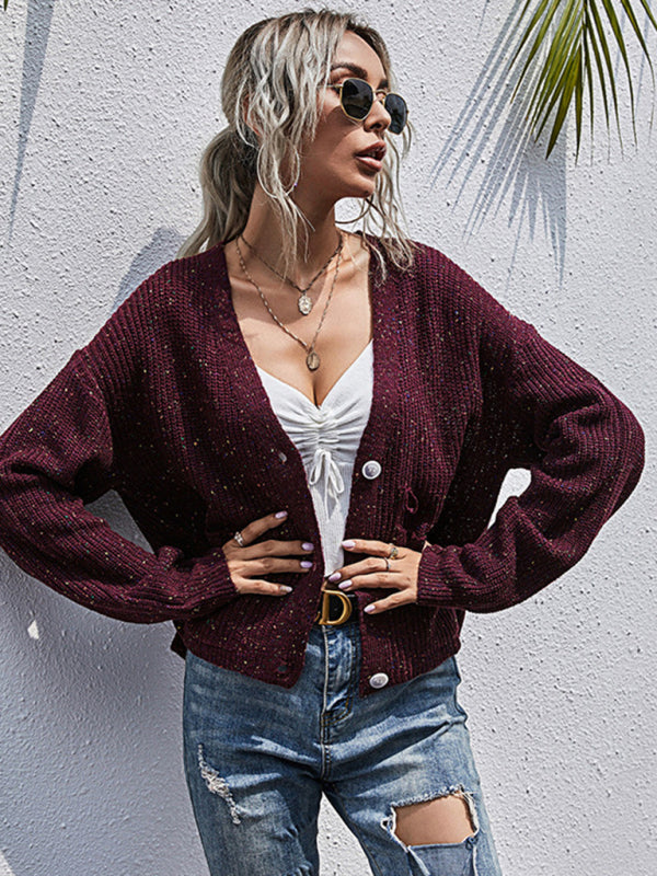 Festive Fall Sparkly Knit Cardigan Sweater for Autumn Sweater Cardigans - Chuzko Women Clothing