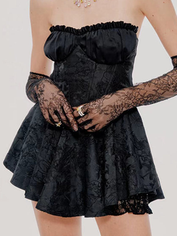 Rose Jacquard Tube Corset Flare Mini Dress Corset Dresses - Chuzko Women Clothing