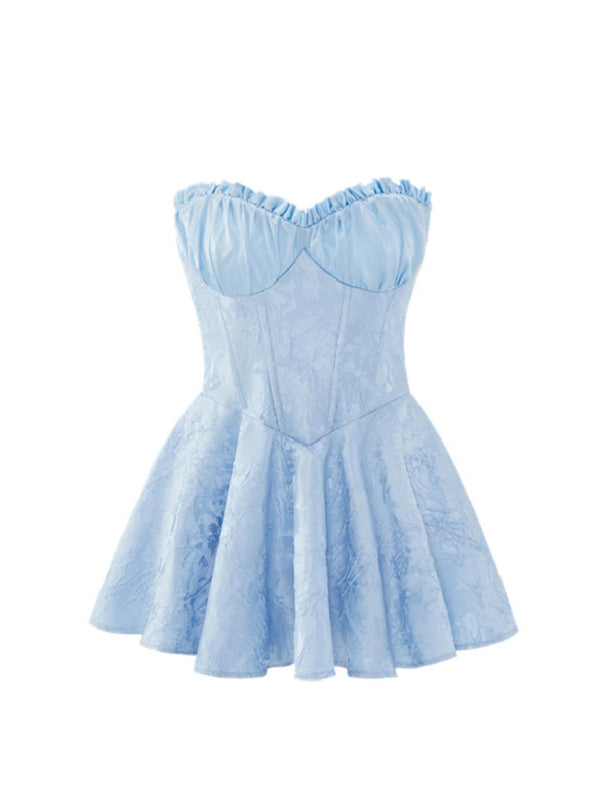 Rose Jacquard Swing Tube Bustier Mini Dress Princesscore Dress - Chuzko Women Clothing