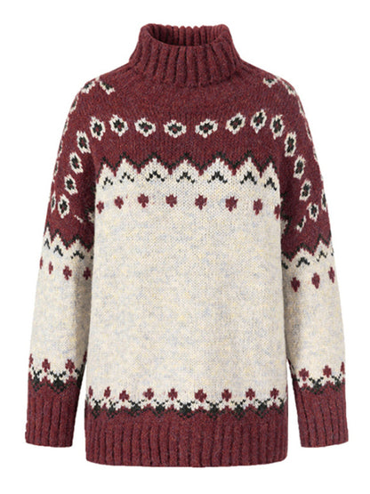 Knit Turtleneck Drop Shoulder Sweater Sweaters - Chuzko Women Clothing