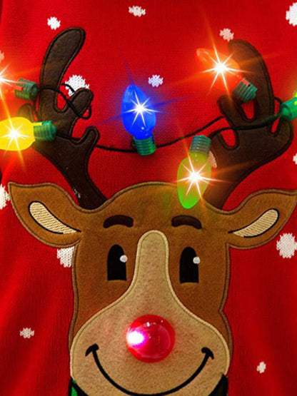 Christmas Reindeer Light-Up Bulbs Christmas Sweater Christmas Sweaters - Chuzko Women Clothing
