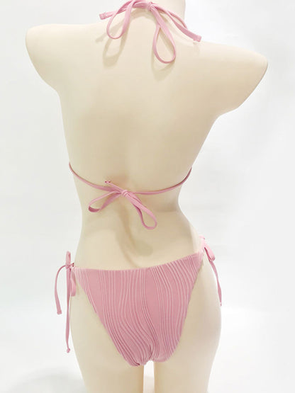 Rib 2-Piece Bikini Triangle Bra and Tie-Side Bottoms Swimwear - Chuzko Women Clothing