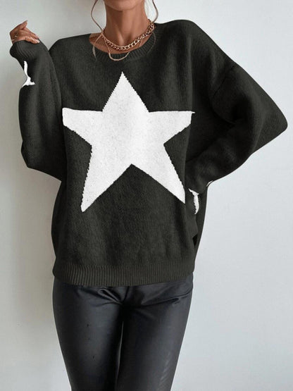 Oversized Star Knit Sweater Jumper Sweaters - Chuzko Women Clothing