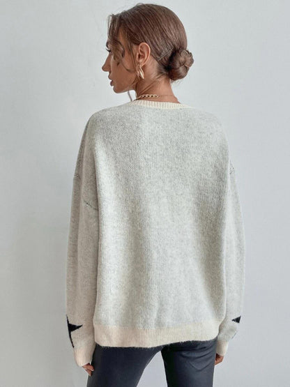 Oversized Star Knit Sweater Jumper Sweaters - Chuzko Women Clothing