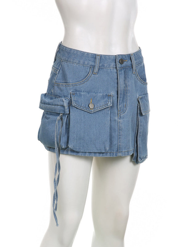 Y2K Denim Jean Cargo Mini Skirt Cargo Skirts - Chuzko Women Clothing
