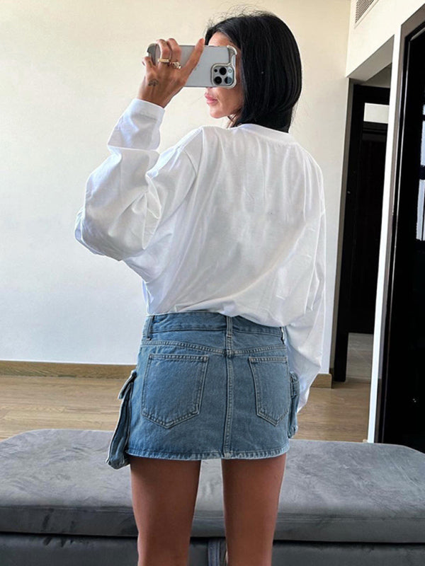 Y2K Denim Jean Cargo Mini Skirt Cargo Skirts - Chuzko Women Clothing