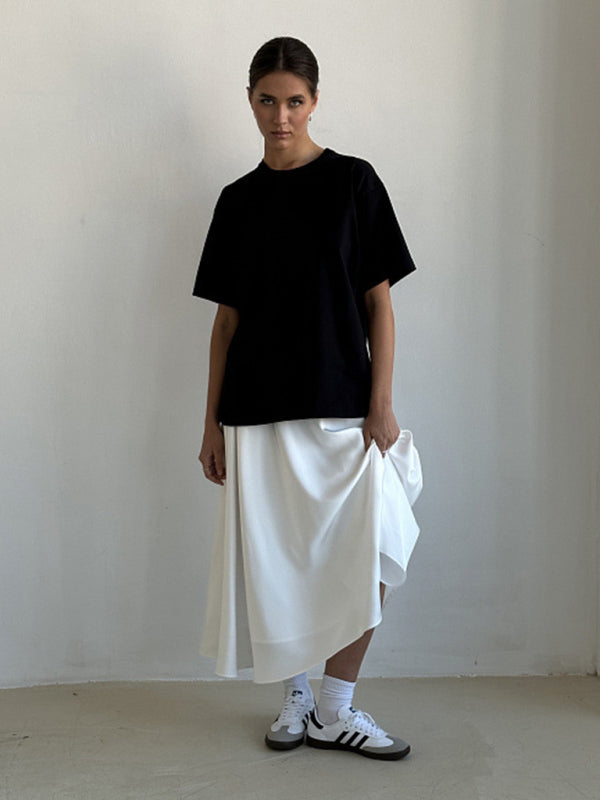 Satin Flared Maxi Skirt Maxi Skirt - Chuzko Women Clothing