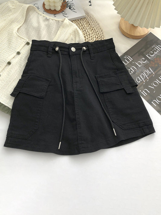 Trendy Denim Cargo Pocket Mini Skirt Denim Skirt - Chuzko Women Clothing