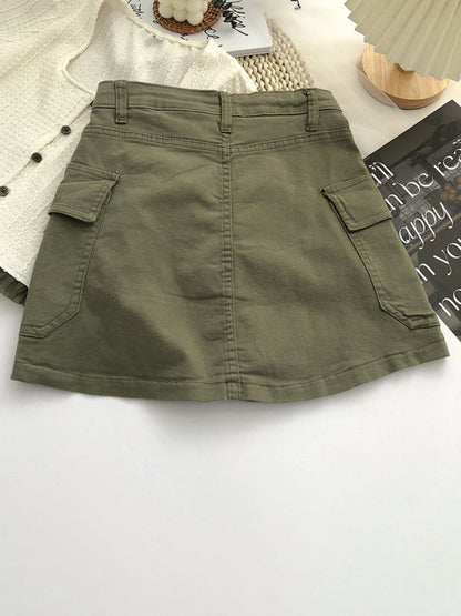Trendy Denim Cargo Pocket Mini Skirt Denim Skirt - Chuzko Women Clothing