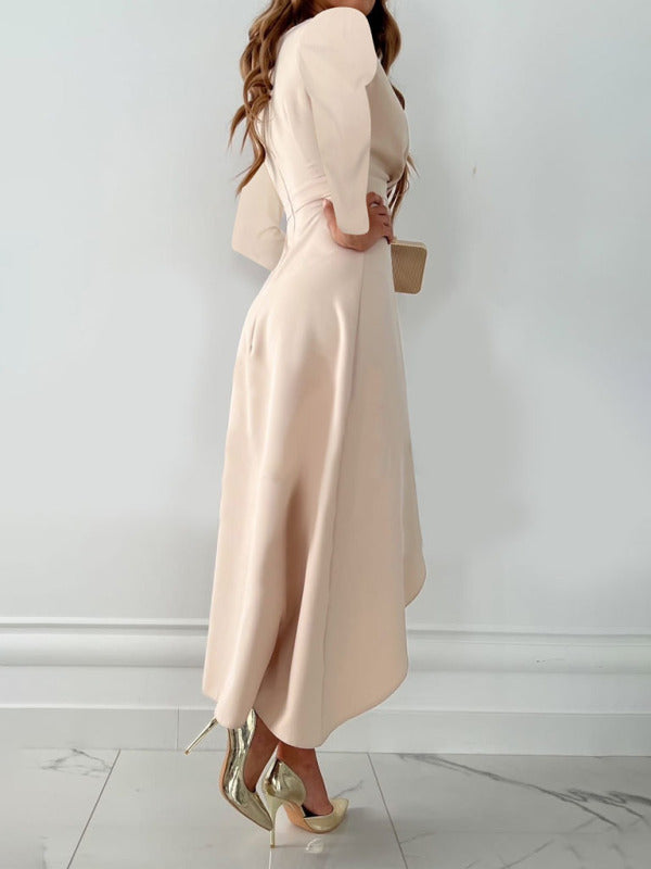 Elegant Cocktail Surplice V-Neck Long Sleeve High-Low Dress Elegant Dresses - Chuzko Women Clothing