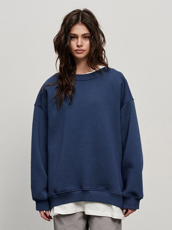 Winter Lounge Oversized Sweatshirt - Drop Shoulder Fleece Slouchy Pullover Sweatshirts - Chuzko Women Clothing