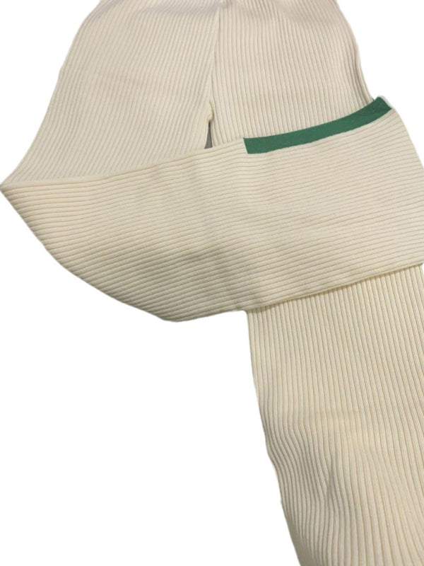 Autumn Contrast Binding Rib Matching Set Crop Sweater and Slit Pants Pants Set - Chuzko Women Clothing